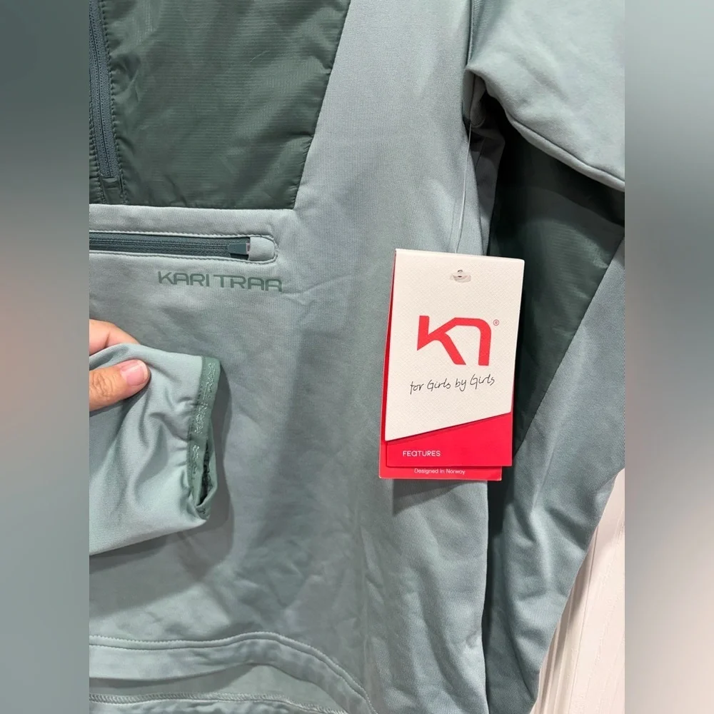 Kari Traa Women’s Small Henni Hybrid Jacket Sage Green NWT Hood Half-Zip Pockets